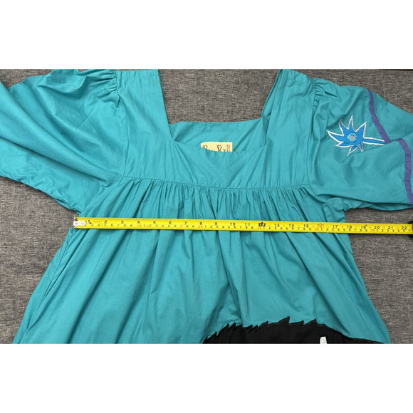 Vintage 70s Ramona Rule Dress, Giraffe Graphic Flowers One Size Teal - Picture 5 of 8